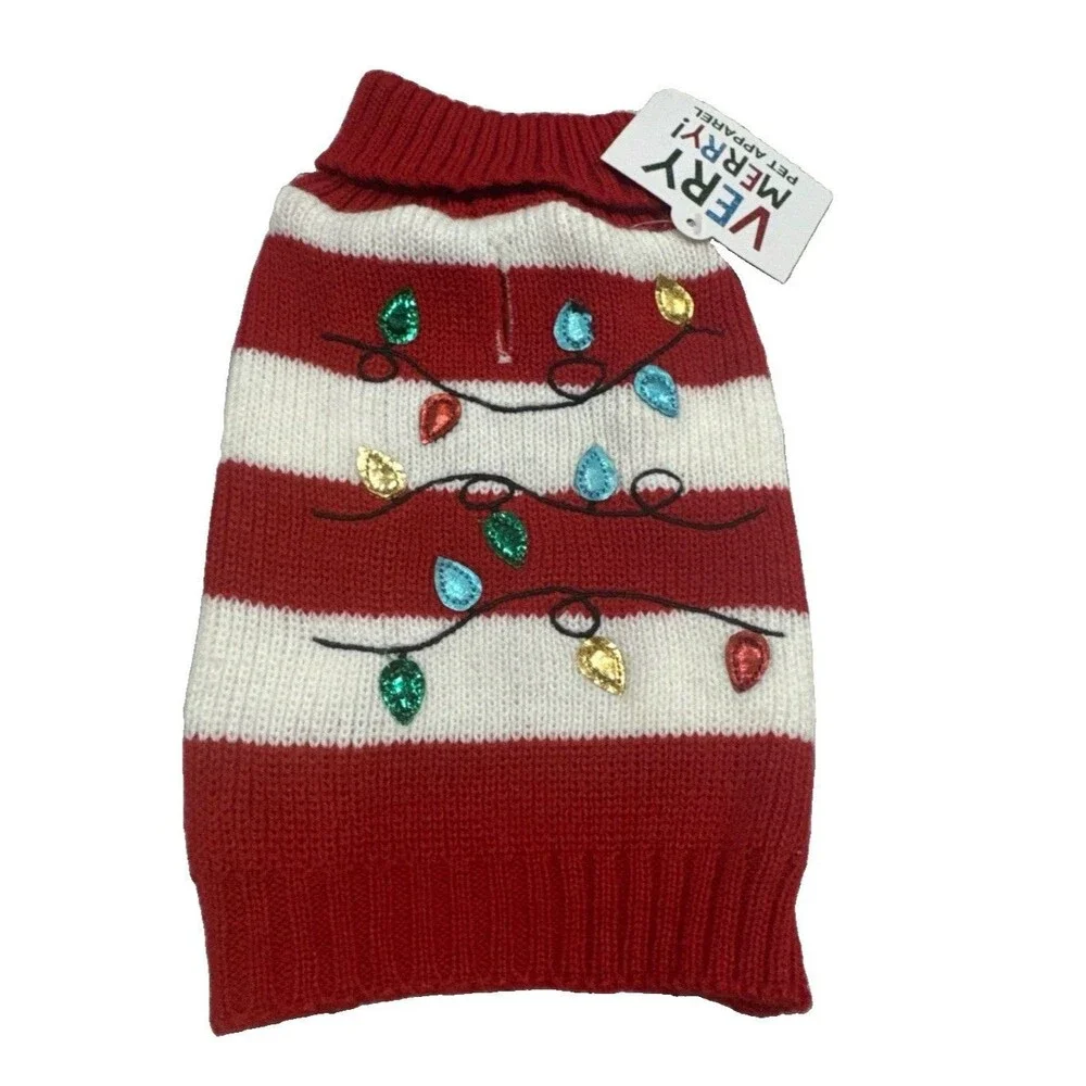 Christmas Lights Dog /Pet Red & White Sweater XS